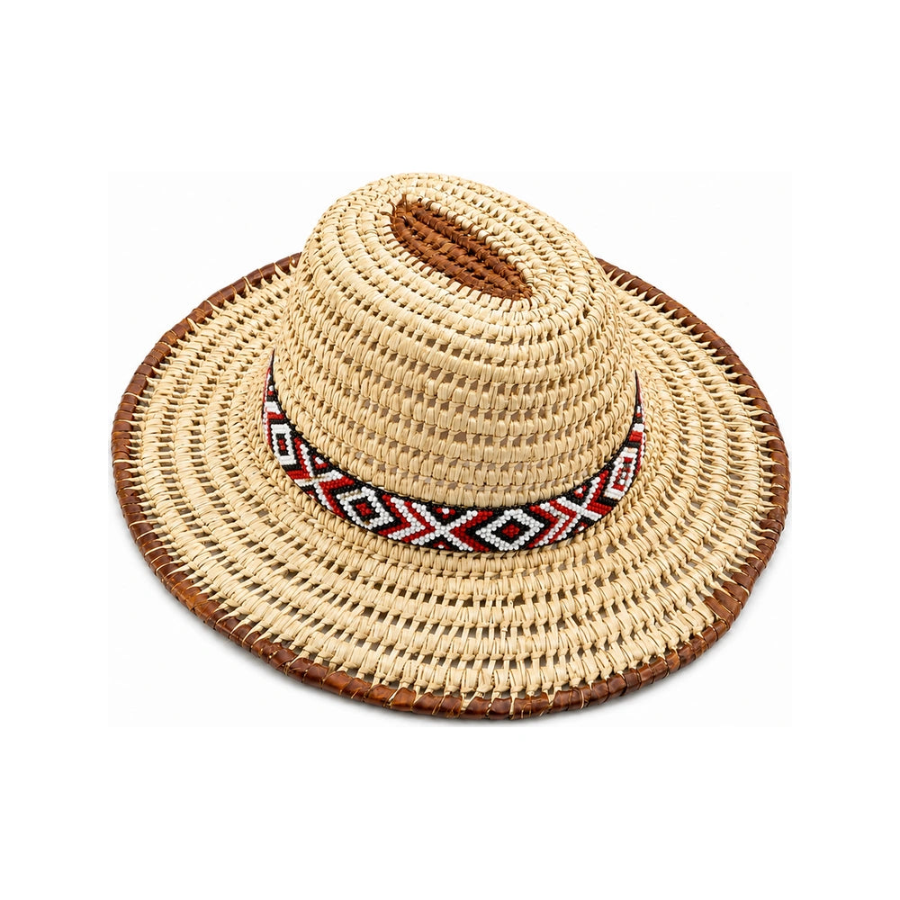 Beaded Safari Hat – Black/White/Red (Handwoven)