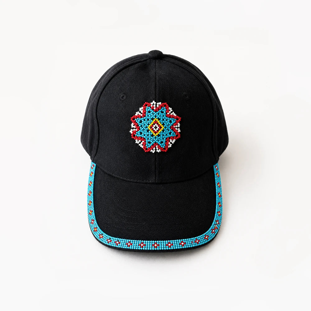 Beaded Cap – Blue/Red/Yellow (Handcrafted)