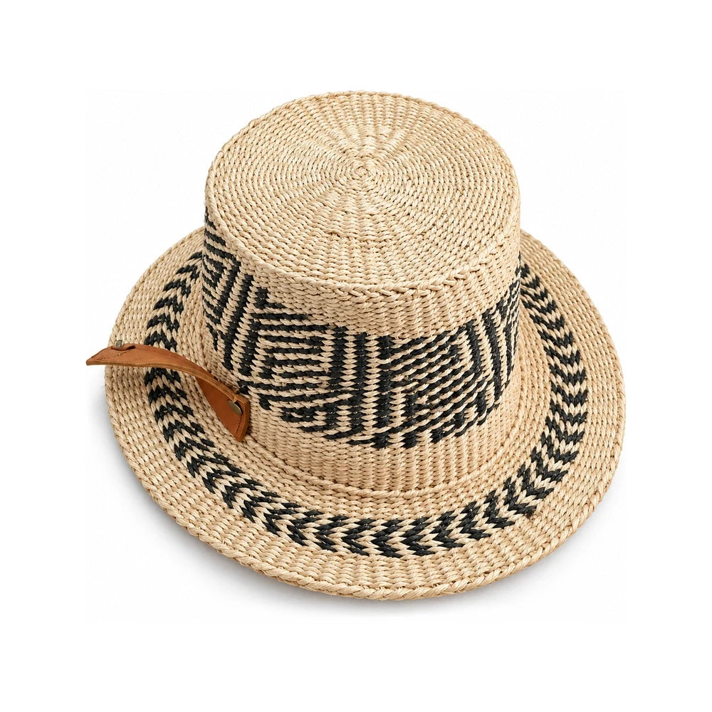 Black Sisal Chevron Sun Hat (Handwoven)