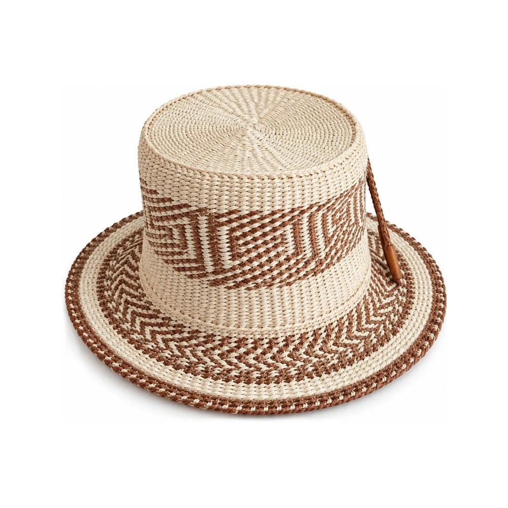 Brown Sisal Chevron Sun Hat (Handwoven)