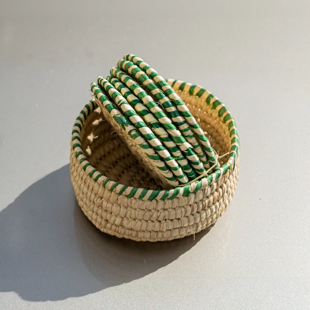 Coaster Set – Green Edged (Handwoven)