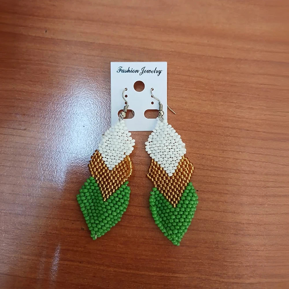 Leaf Earrings – Green/Gold (Handcrafted)