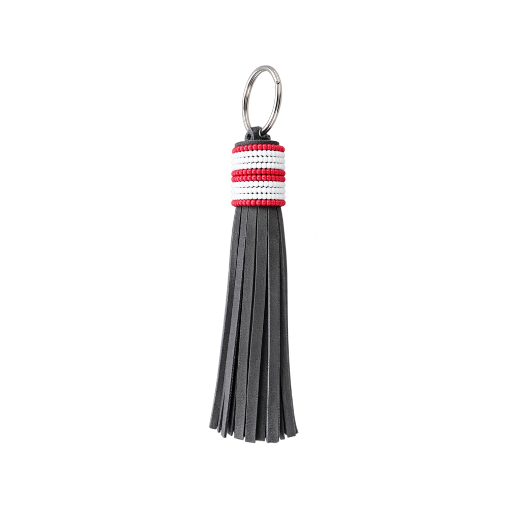 Leather Tassel Keychain – Grey (Handcrafted)
