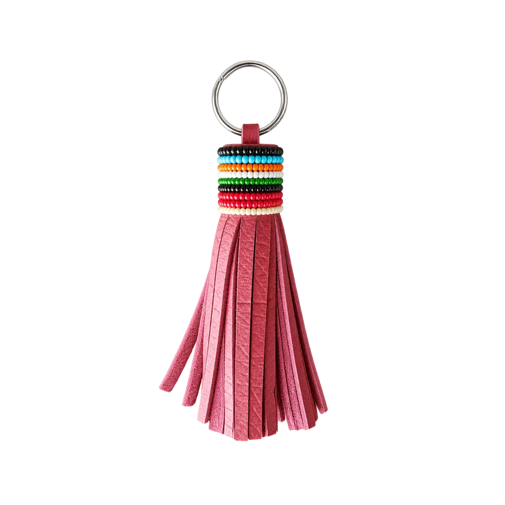 Leather Tassel Keychain – Red (Handcrafted)