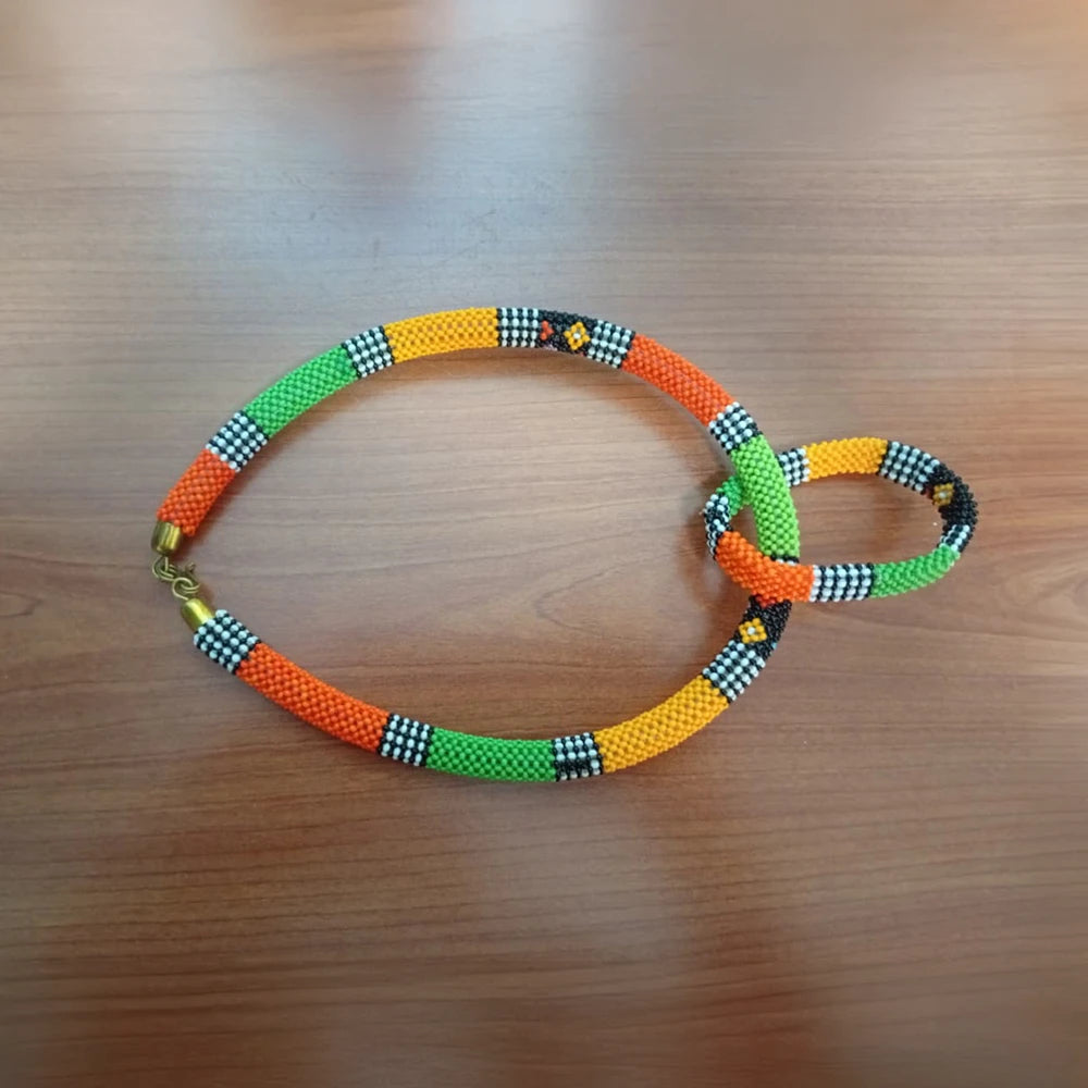 Necklace & Bracelet Set – Orange, Yellow & Green (Handcrafted)