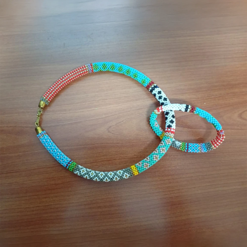 Necklace & Bracelet Set – Turquoise, Blue & White (Handcrafted)