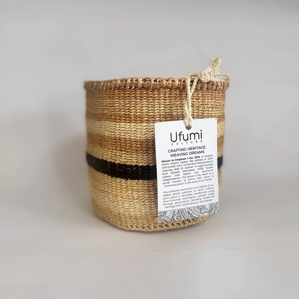 Sisal Pen Holder – Black Circular with Brown strips (Handwoven)