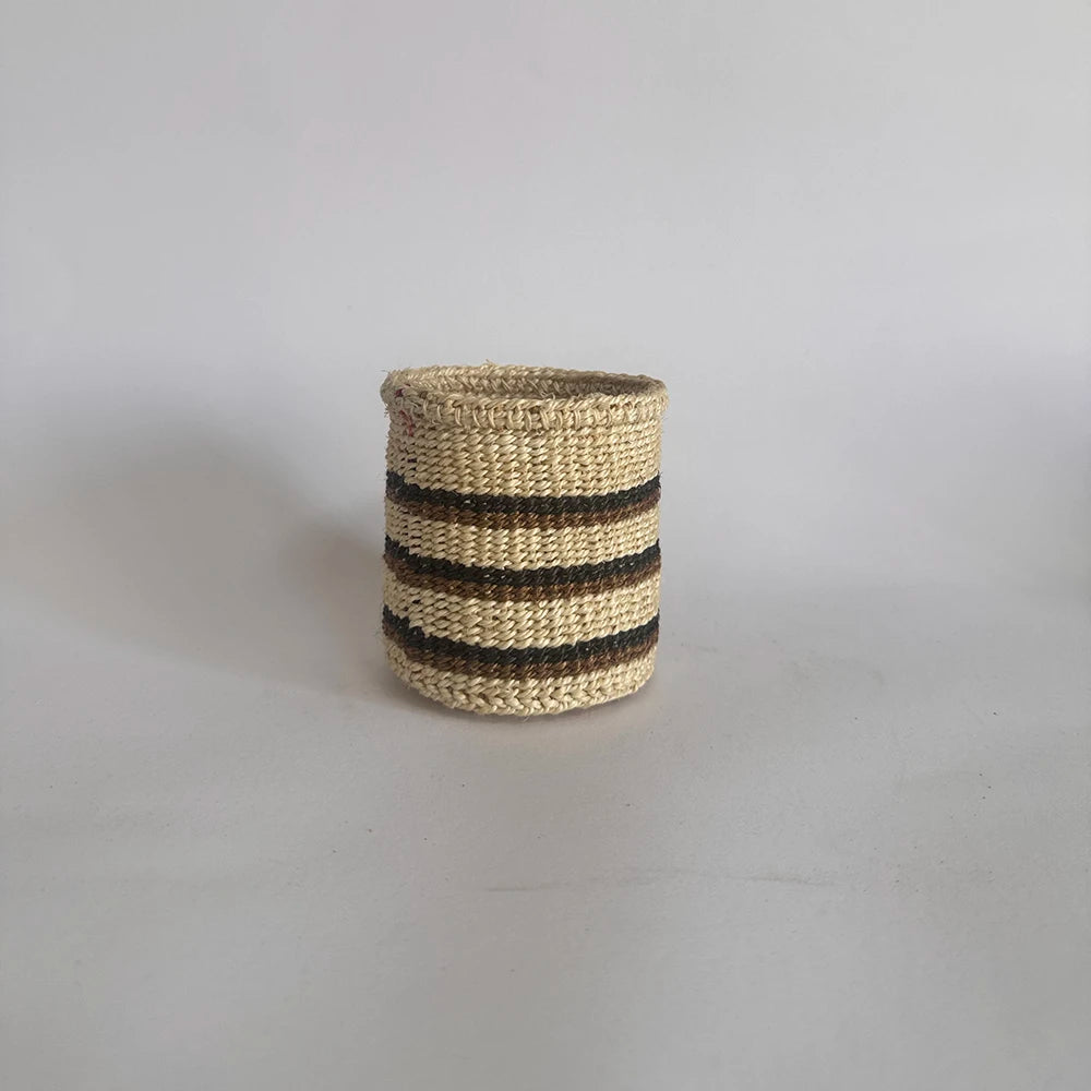 Sisal Pen Holder – Black & Brown Stripe (Handwoven)