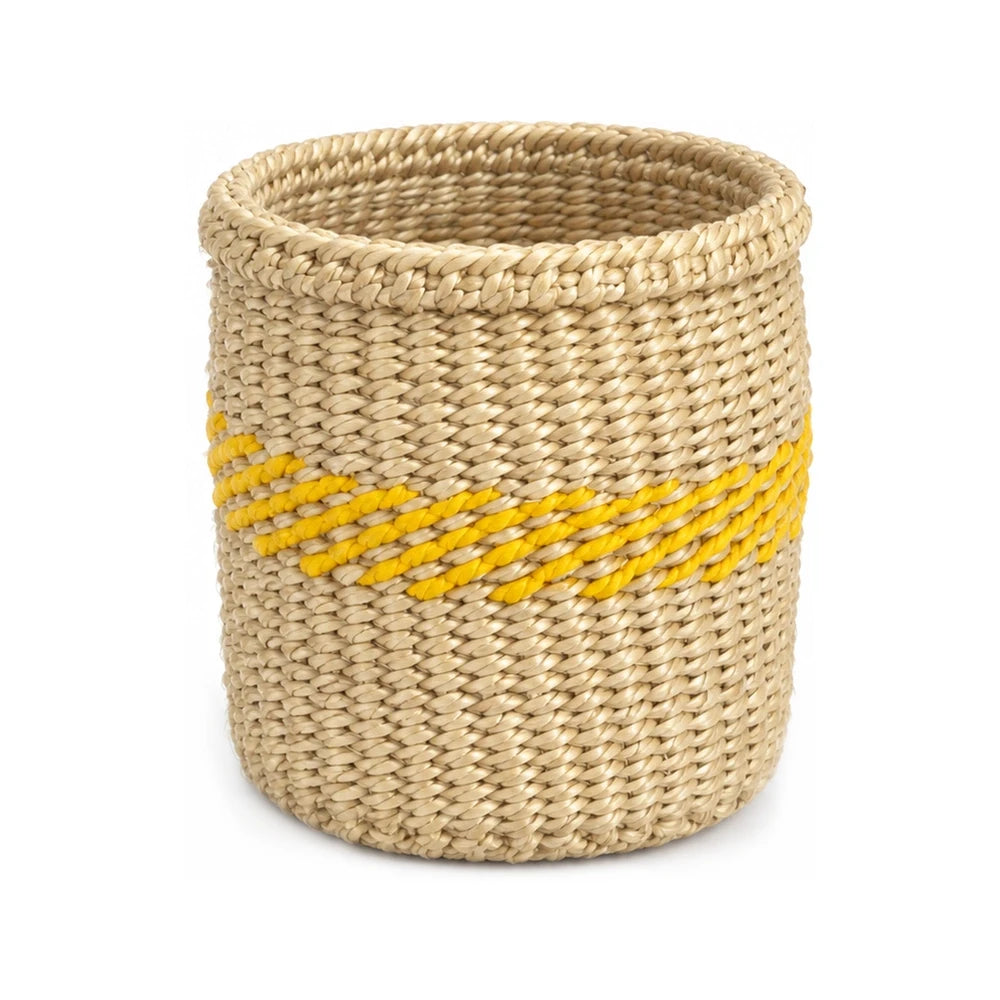 Sisal Pen Holder – Yellow Print (Handwoven)