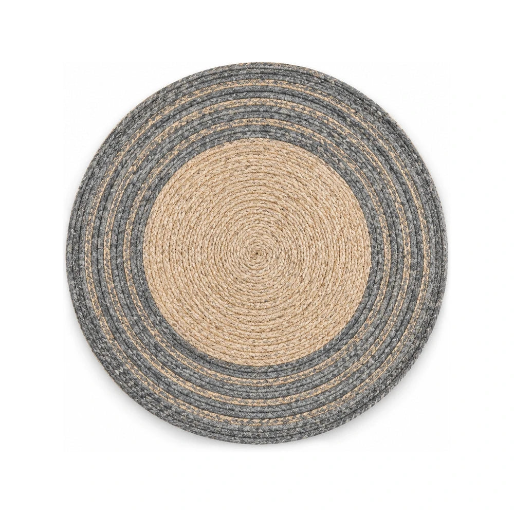 Sisal Placemat – Grey Circles, Natural Centre (Handwoven)