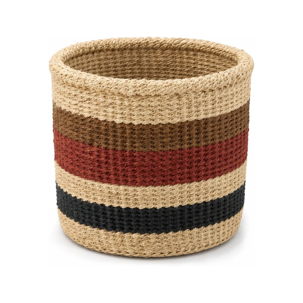 Sisal Planter – Red/Brown/Black Stripe (Handwoven)