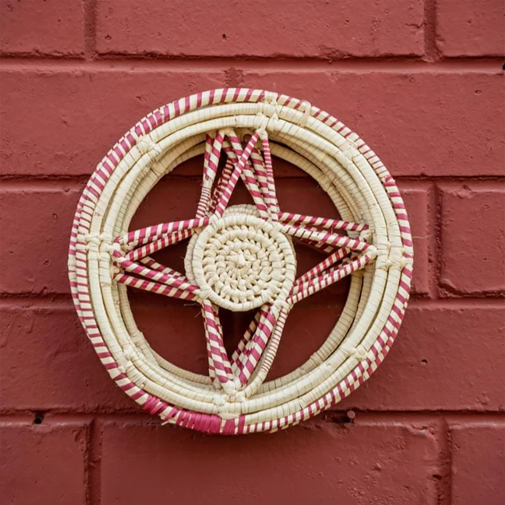 Star Wheel Wall Hanging – Pink (Handwoven)