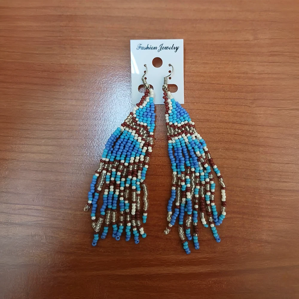 Tassel Earrings – Blue/Brown (Handcrafted)