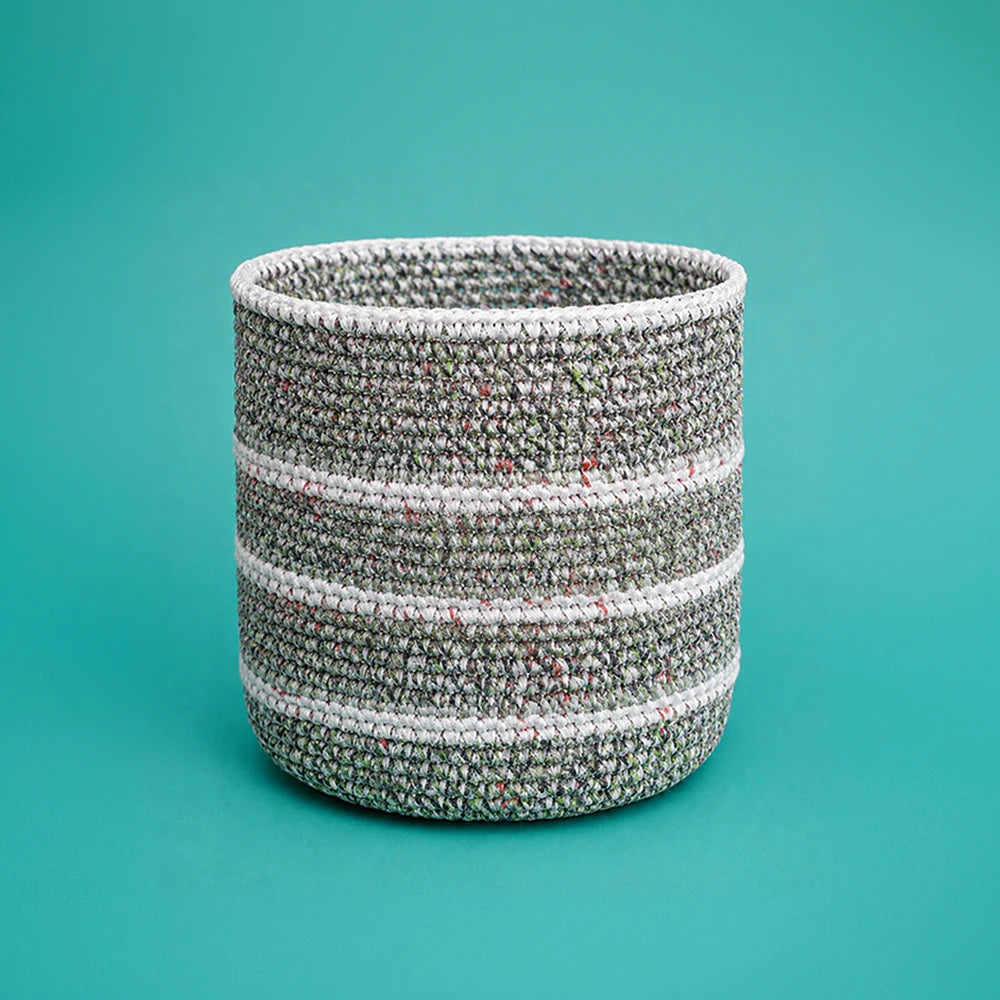 Upcycled Planter – Triple White Stripe (Handwoven)