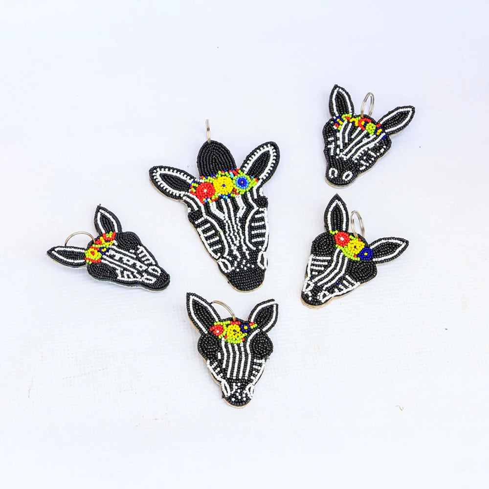 Zebra Head Beaded Keychain (Handcrafted)